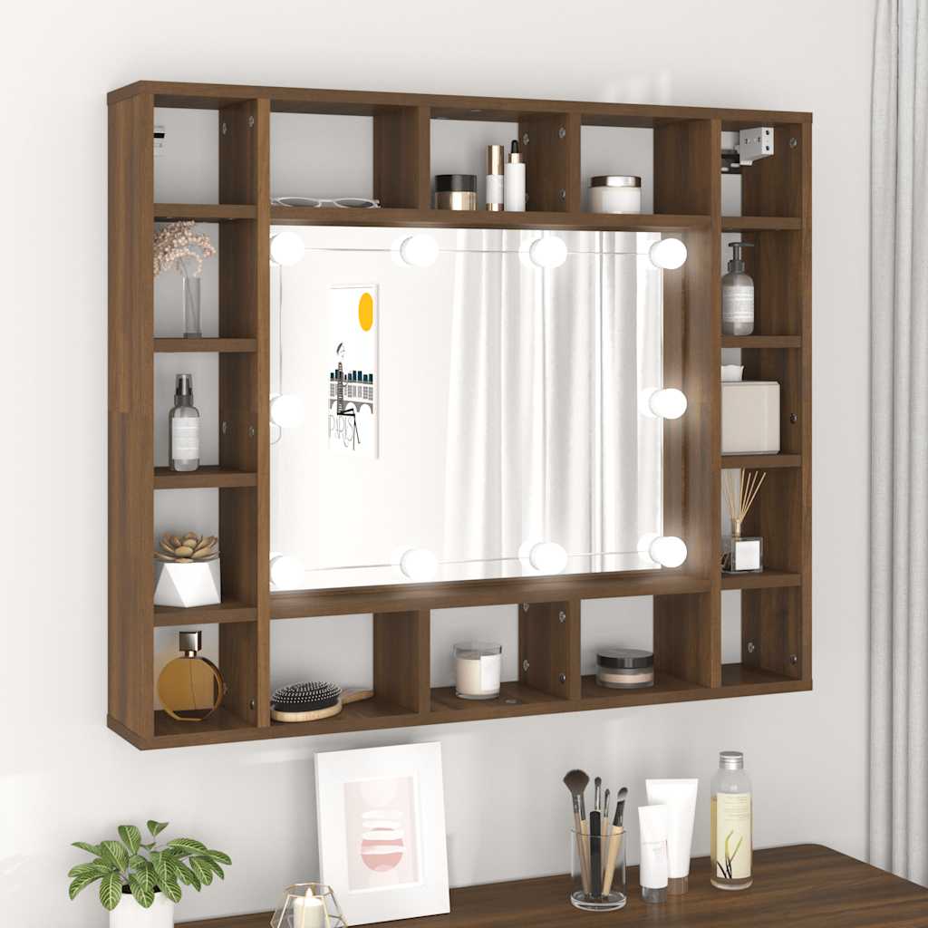 Badrumsspegel Spegelskåp LED Brun Ek 91x15x76,5 cm