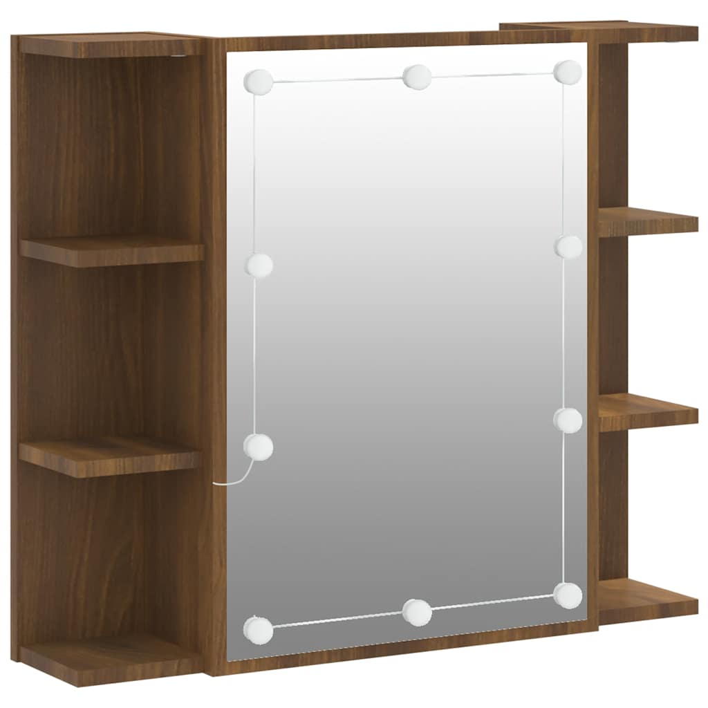 Badrumsspegel Spegelskåp LED Brun Ek 70x16,5x60 cm