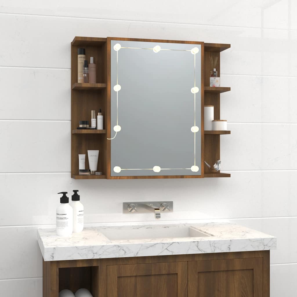Badrumsspegel Spegelskåp LED Brun Ek 70x16,5x60 cm