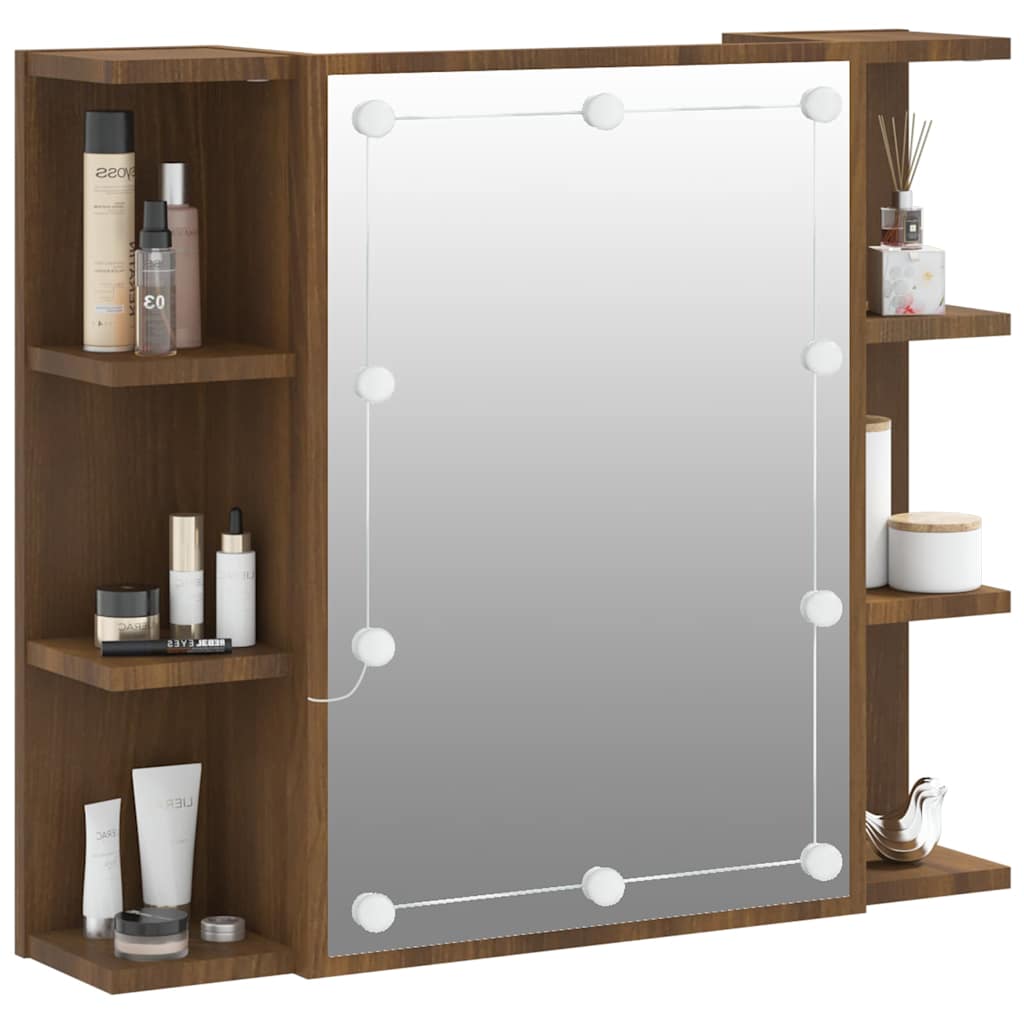 Badrumsspegel Spegelskåp LED Brun Ek 70x16,5x60 cm