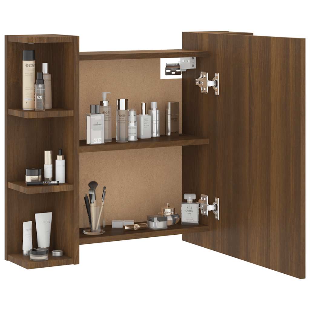Badrumsspegel Spegelskåp LED Brun Ek 70x16,5x60 cm