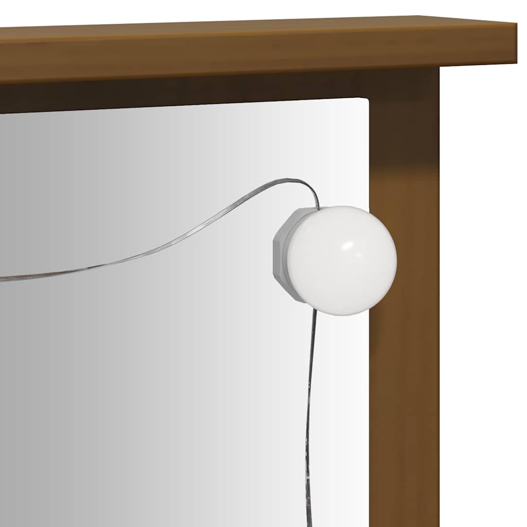 Sminkbord med spegel LED honungsbrun massiv furu