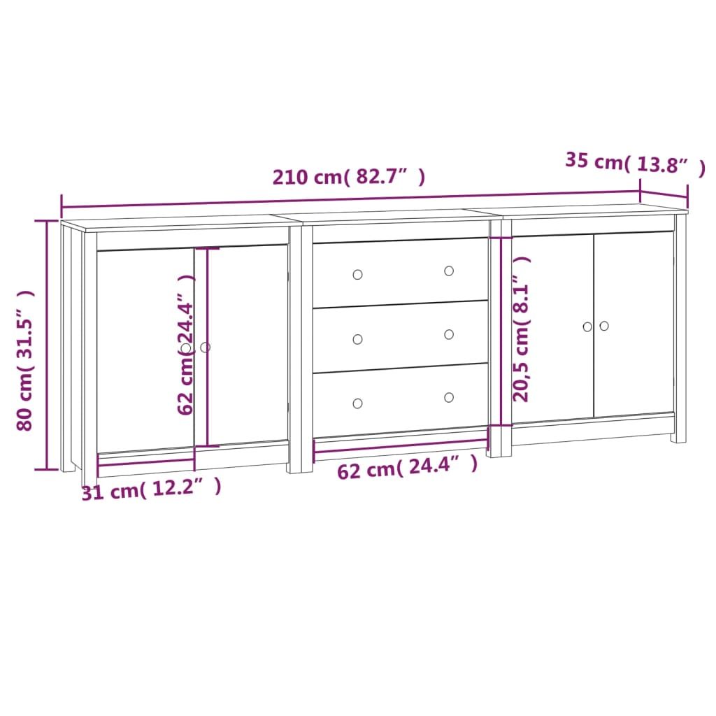 Skänk Vit 210x35x80 cm massiv furu