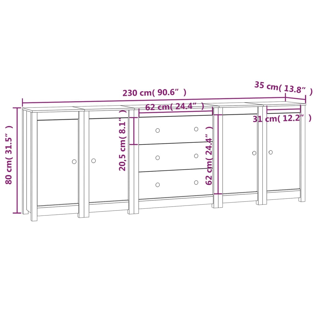 Skänk Vit 230x35x80 cm massiv furu