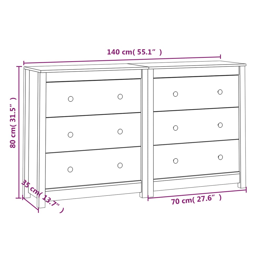 Skänk Vit 140x35x80 cm massiv furu