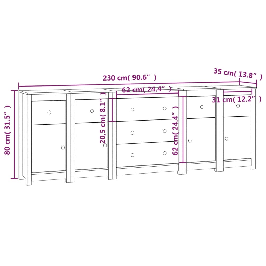 Skänk Vit 230x35x80 cm massiv furu