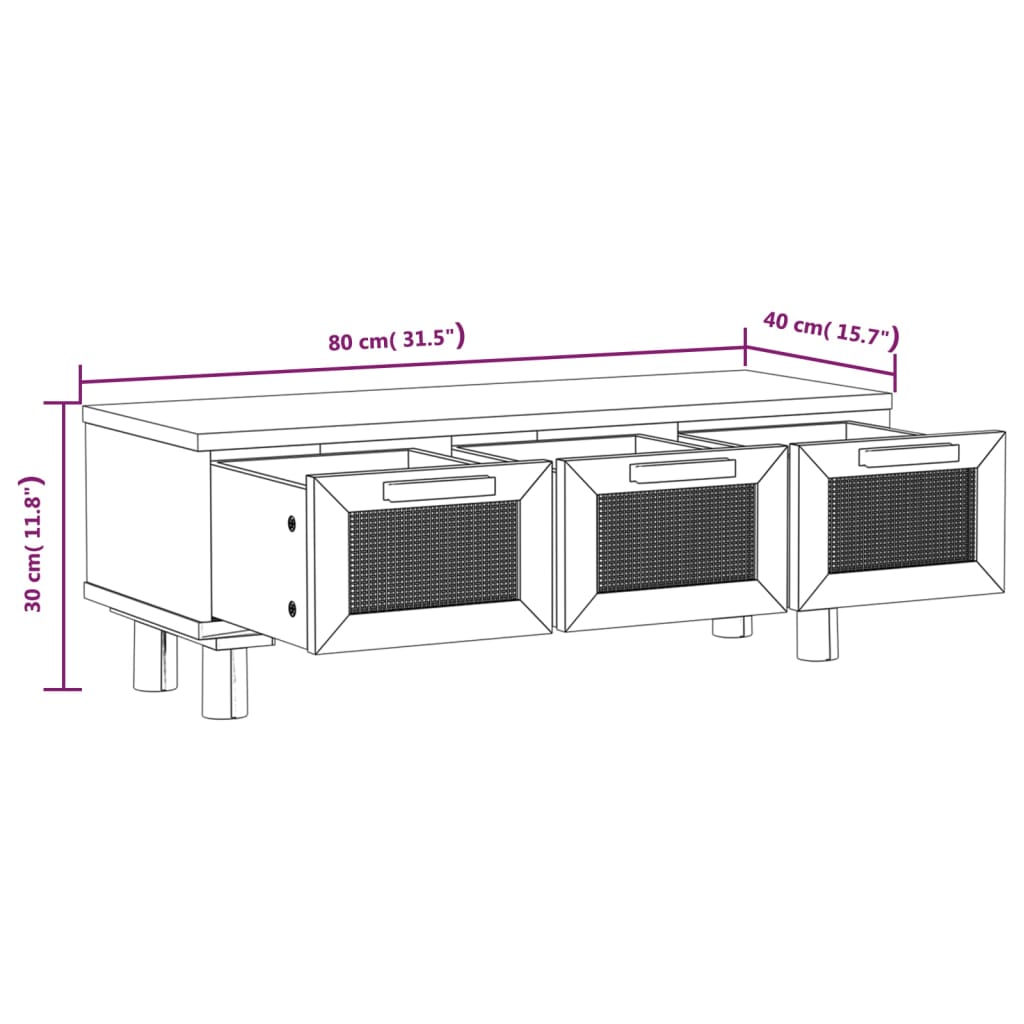 Sidobord Svart 80x40x30 cm massiv furu