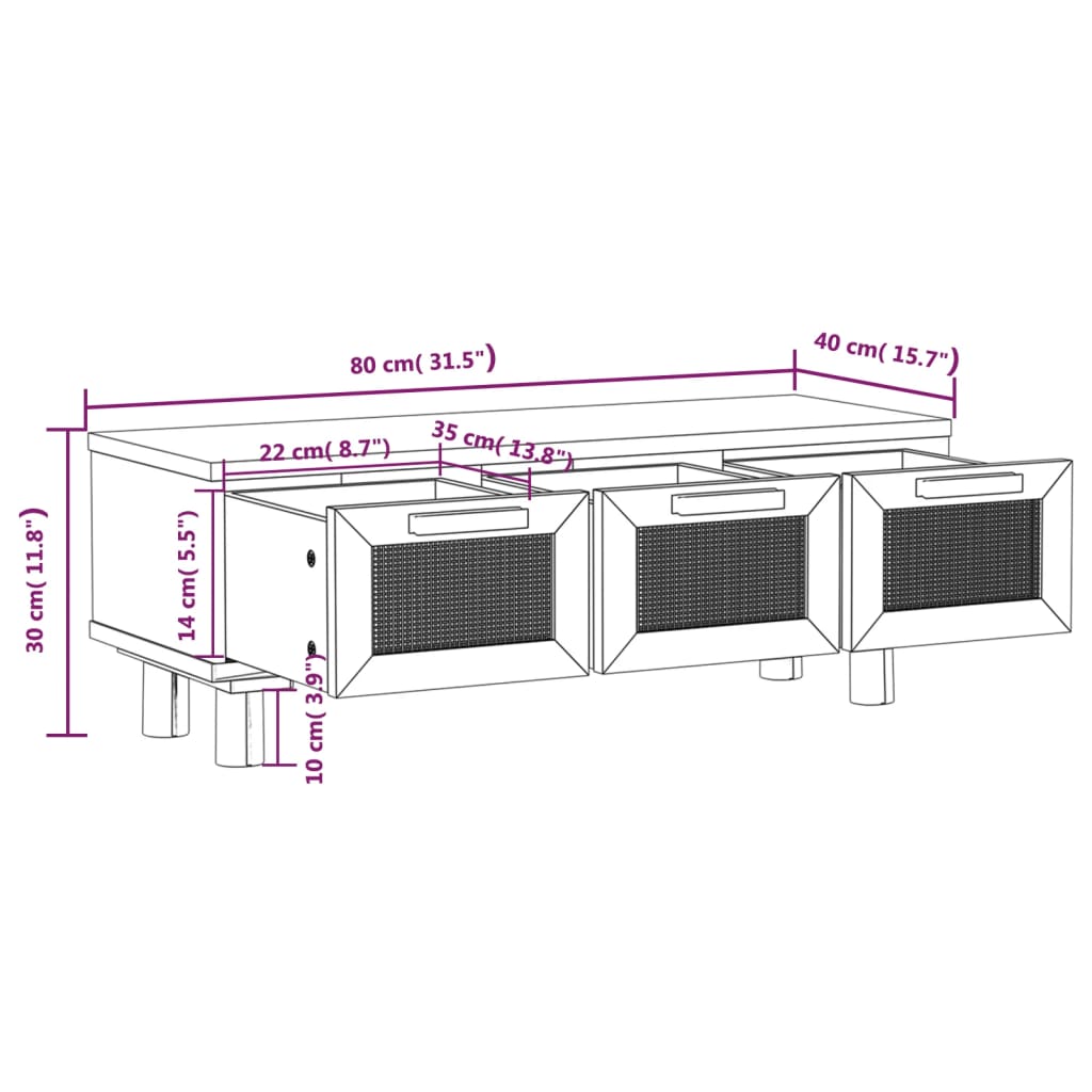 Sidobord Svart 80x40x30 cm massiv furu
