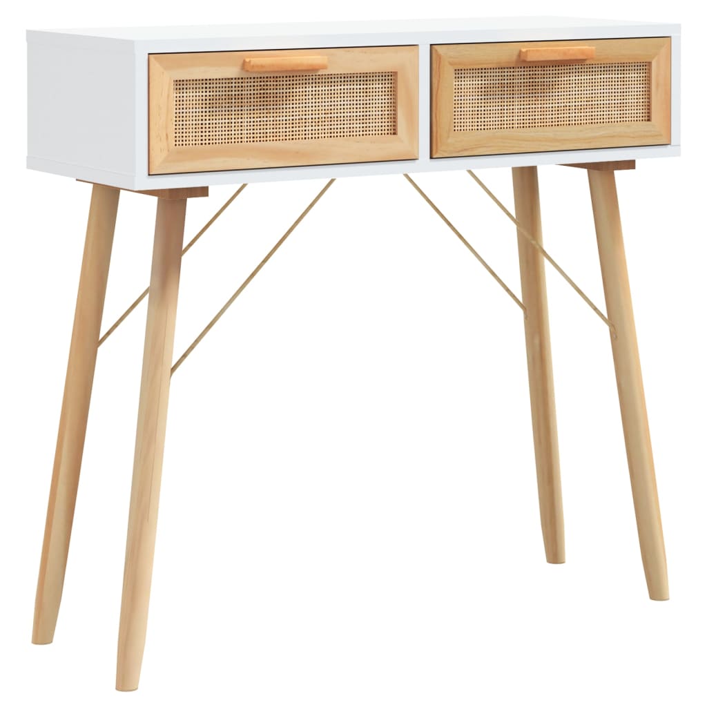 Avlastningsbord Konsollbord Vit 80x30x75 cm massiv furu och naturlig rotting
