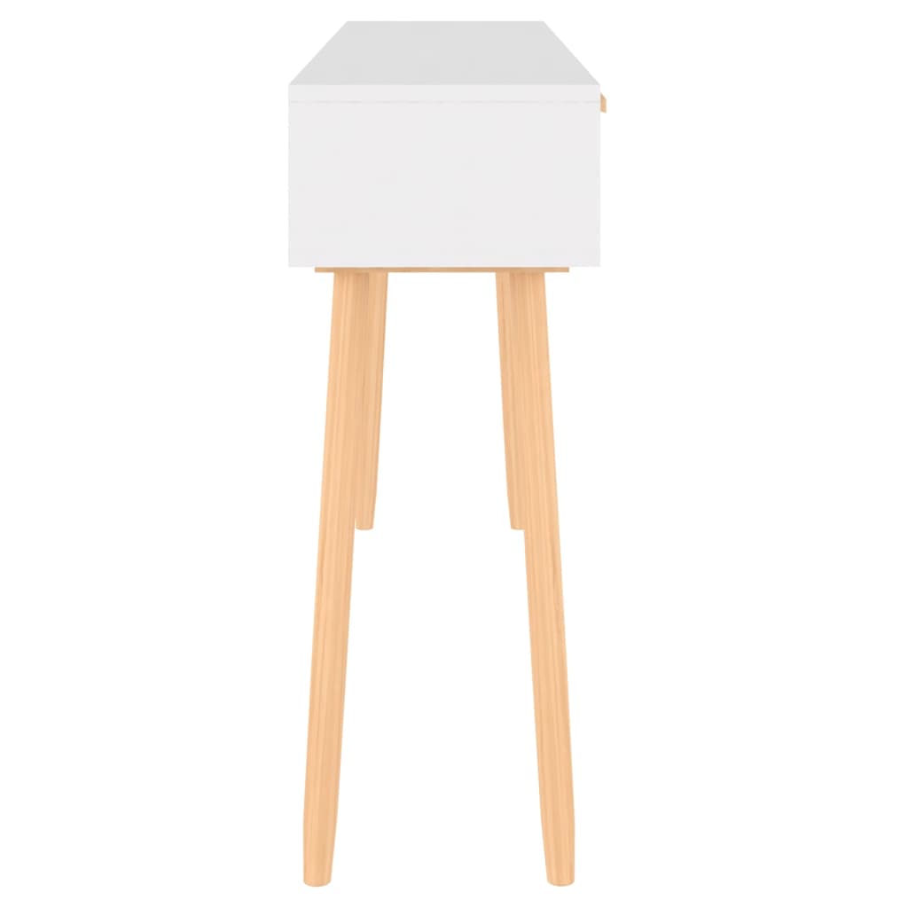 Avlastningsbord Konsollbord Vit 105x30x75 cm massiv furu och naturlig rotting
