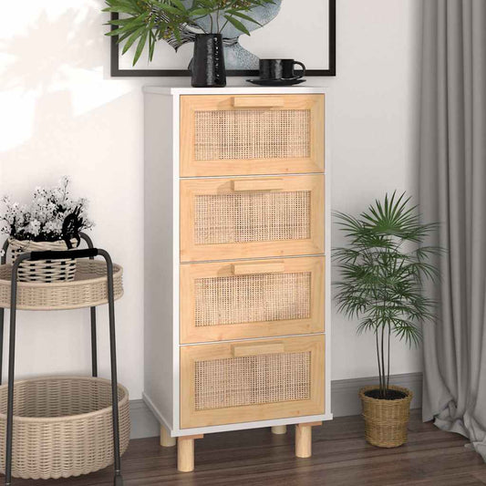 Skänk Vit 40x30x90 cm massiv furu och naturlig rotting
