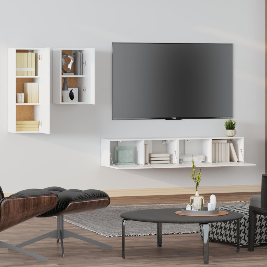 Tv-bänk 4 delar vit konstruerat trä
