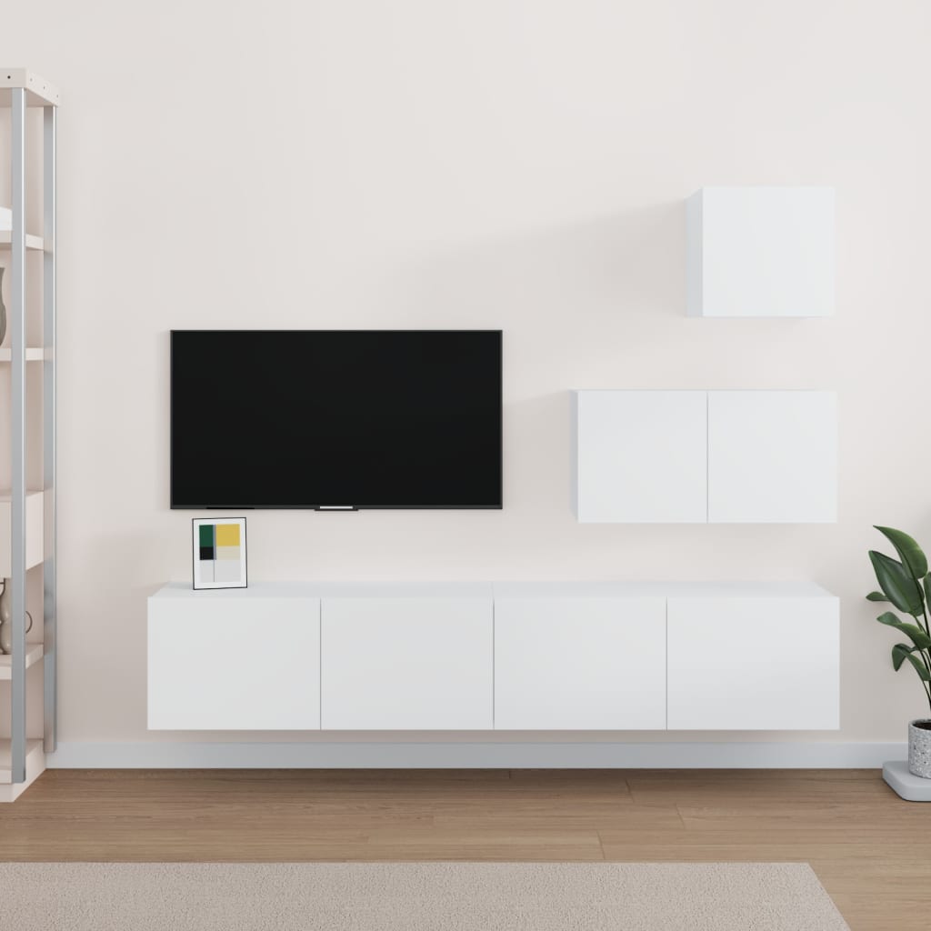 Tv-bänk 4 delar vit konstruerat trä
