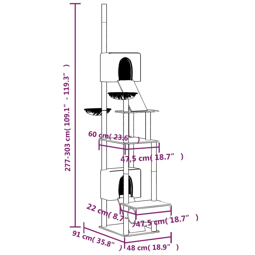Kattmöbel Golv-till-tak klösträd mörkgrå 277-303 cm