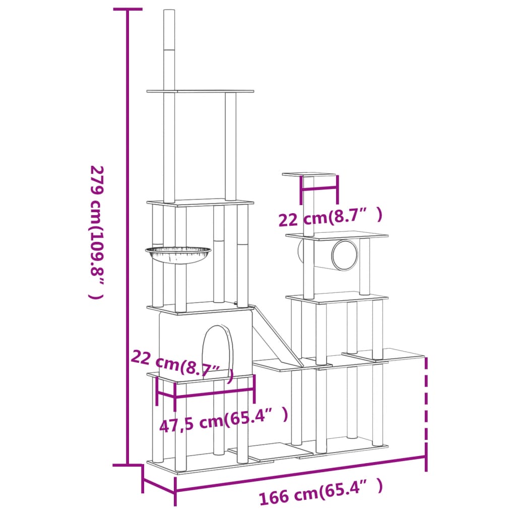 Kattmöbel Katträd med klöspelare sisal gräddvit 279 cm
