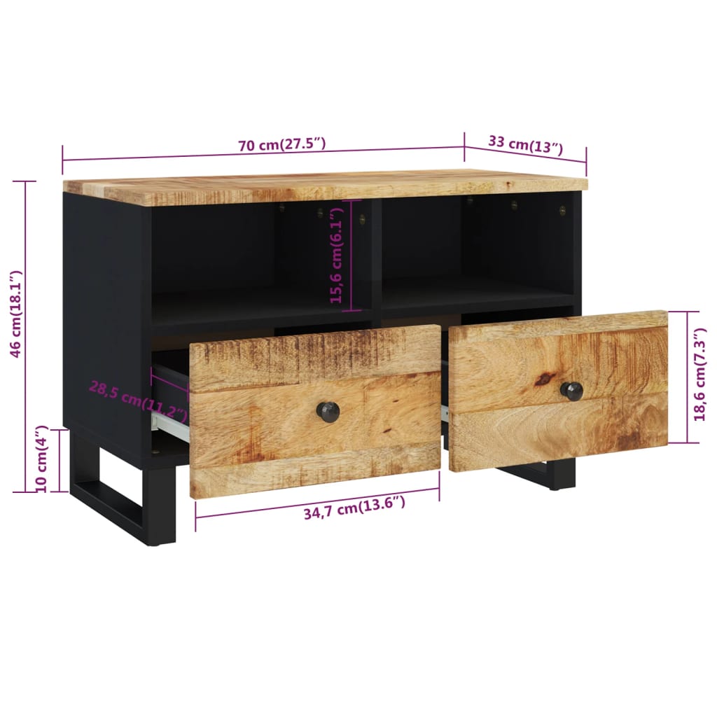 Tv-bänk 70x33x46 cm massivt mangoträ