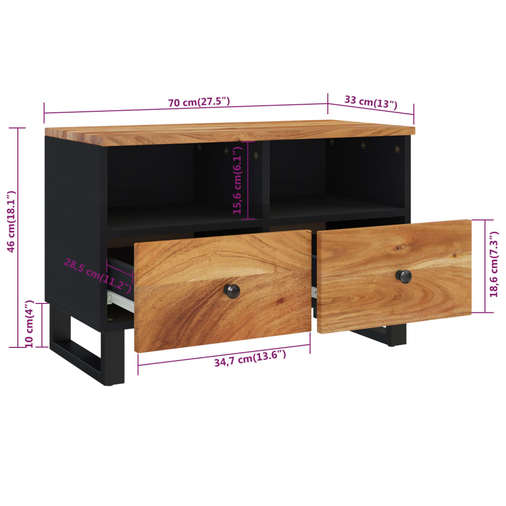 Tv-bänk 70x33x46 cm massivt akaciaträ