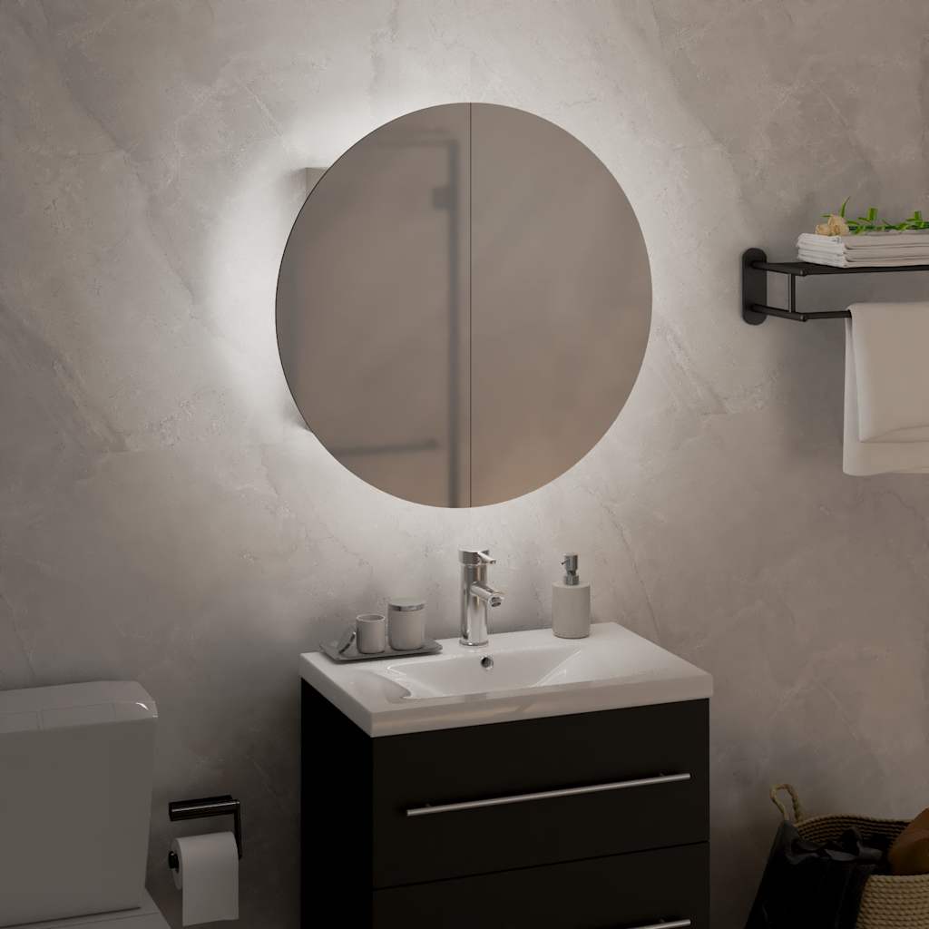 Badrumsspegel Spegelskåp med rund spegel och LED Vit 40x40x17,5 cm
