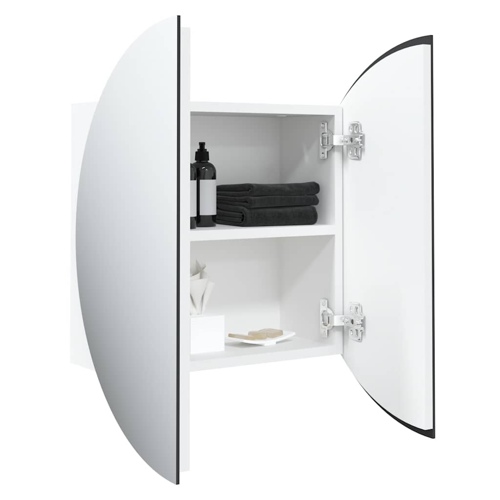 Badrumsspegel Spegelskåp med rund spegel och LED Vit 40x40x17,5 cm