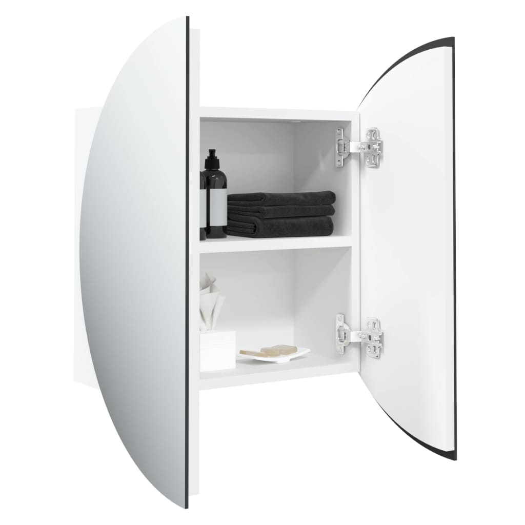 Badrumsspegel Spegelskåp med rund spegel och LED Vit 47x47x17,5 cm