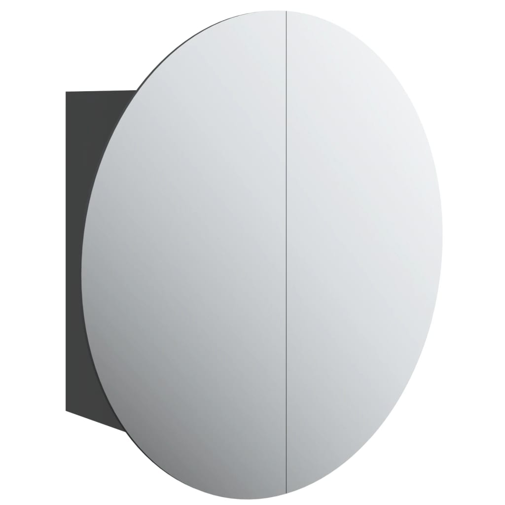 Badrumsspegel Spegelskåp med rund spegel och LED Svart 47x47x17,5 cm
