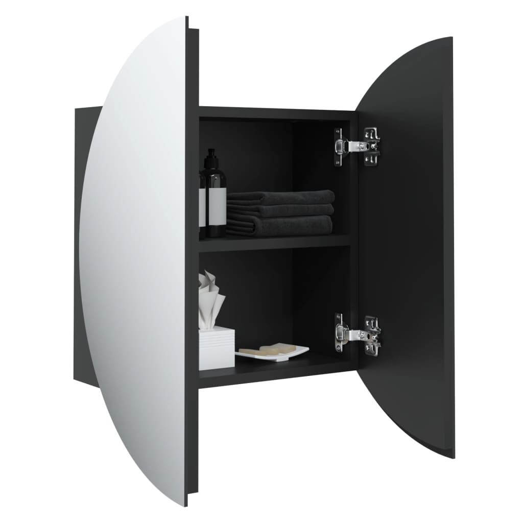 Badrumsspegel Spegelskåp med rund spegel och LED Svart 47x47x17,5 cm