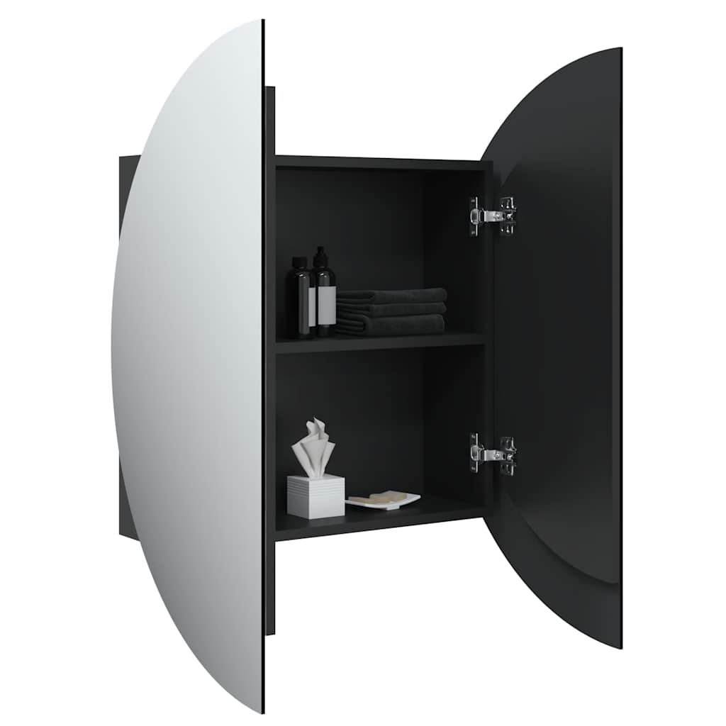 Badrumsspegel Spegelskåp med rund spegel och LED Svart 54x54x17,5 cm