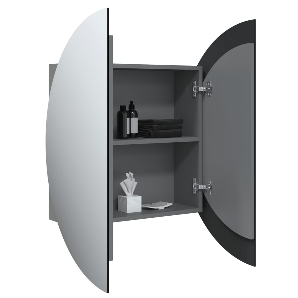 Badrumsspegel Spegelskåp med rund spegel och LED Grå 54x54x17,5 cm