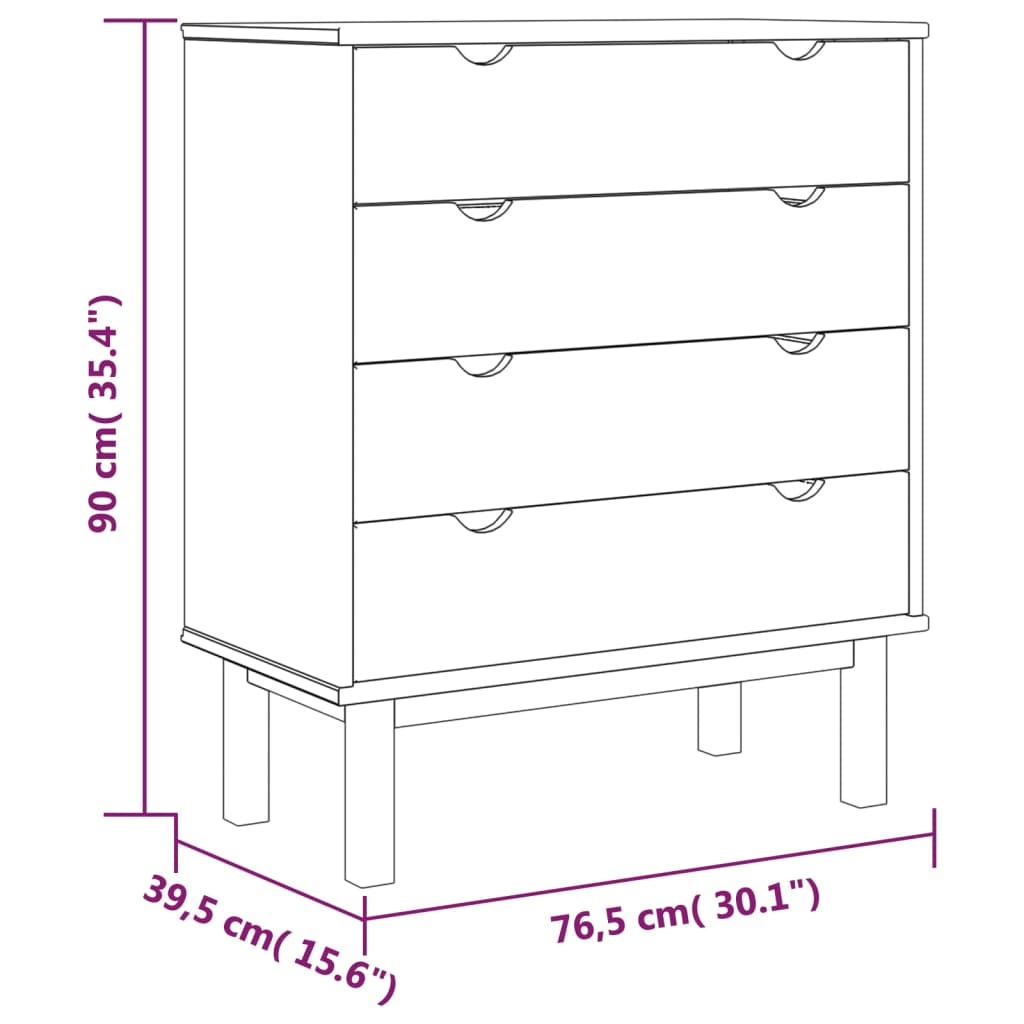Byrå Brun Vit OTTA 76,5x39,5x90cm massiv furu