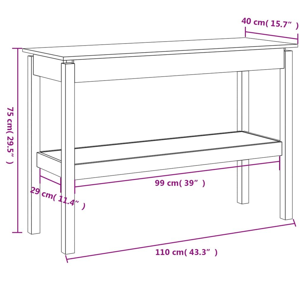 Avlastningsbord Konsollbord Vit 110x40x75 cm massiv furu