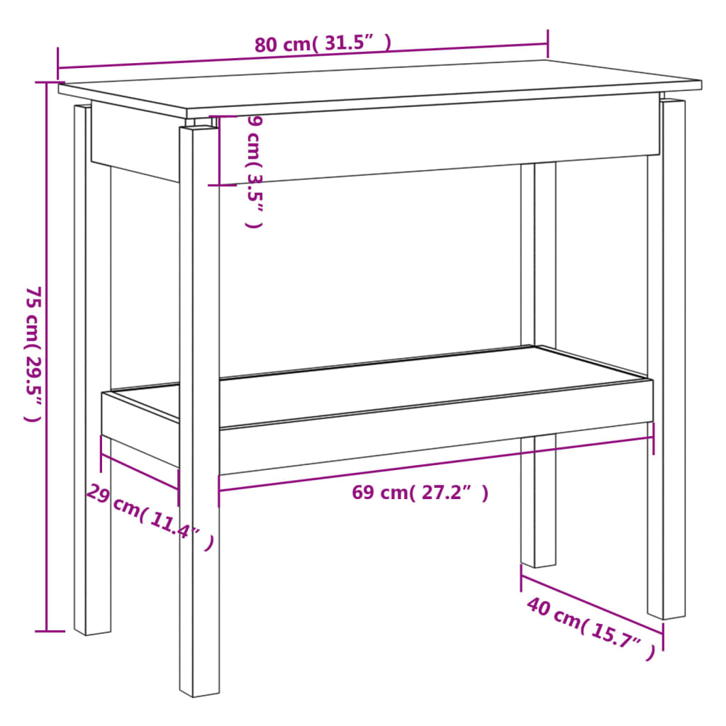 Avlastningsbord Konsollbord Grå 80x40x75 cm massiv furu