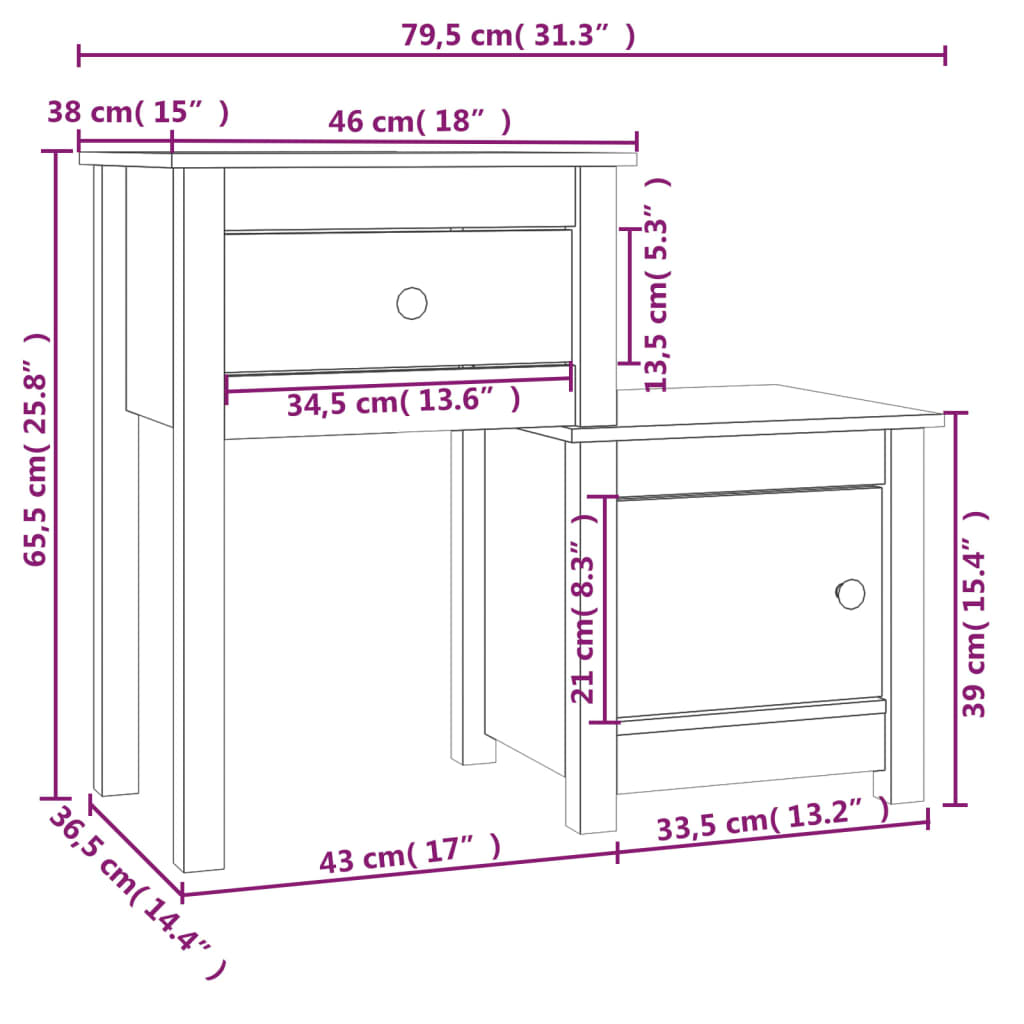 Sängbord 2 st 79,5x38x65,5 cm massiv furu
