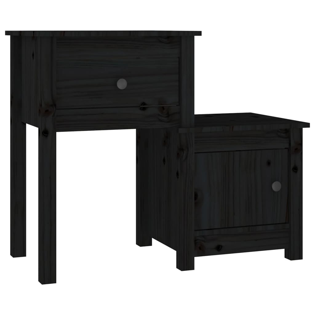 Sängbord 2 st svart 79,5x38x65,5 cm massiv furu
