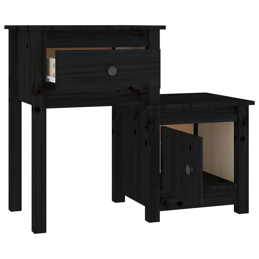 Sängbord 2 st svart 79,5x38x65,5 cm massiv furu