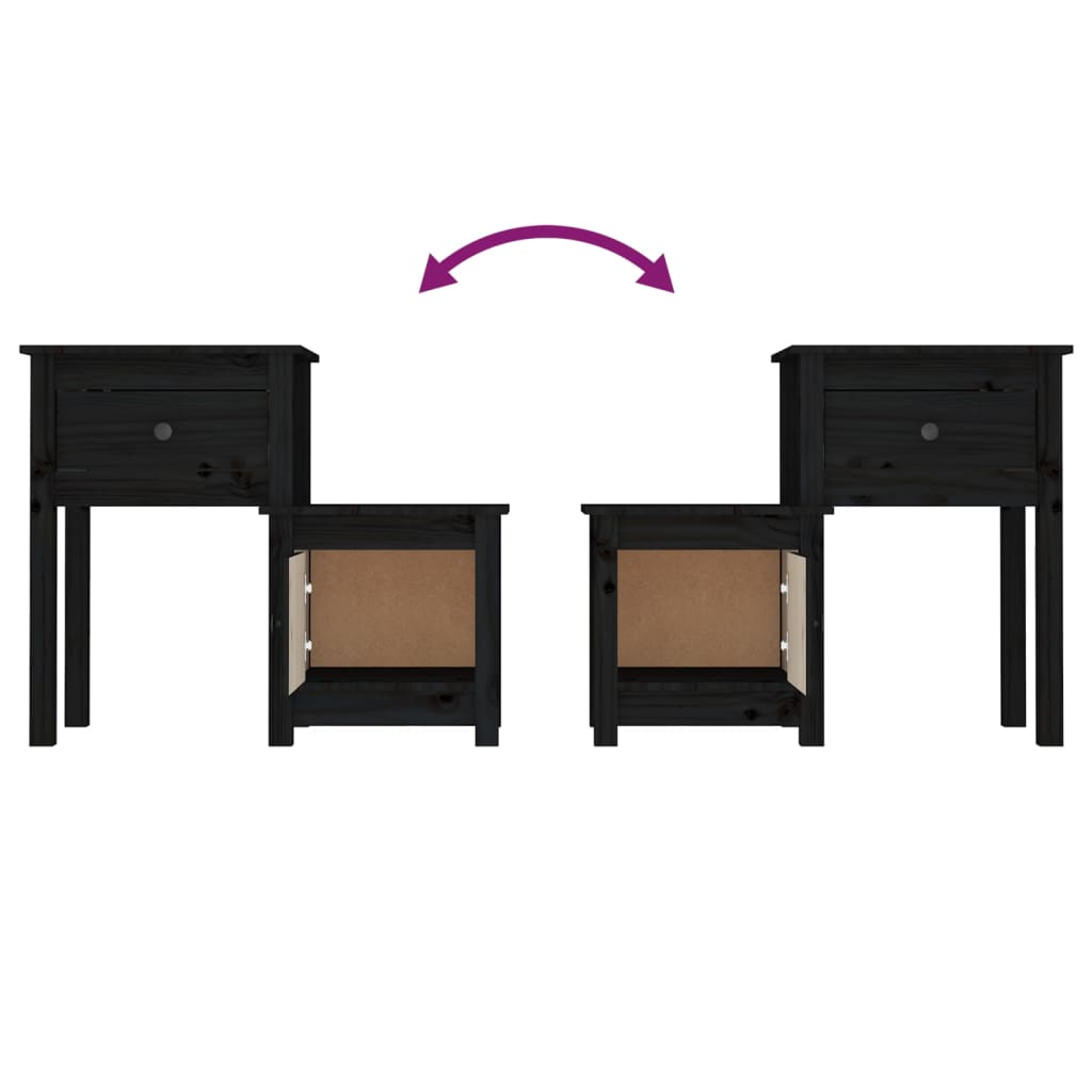 Sängbord 2 st svart 79,5x38x65,5 cm massiv furu