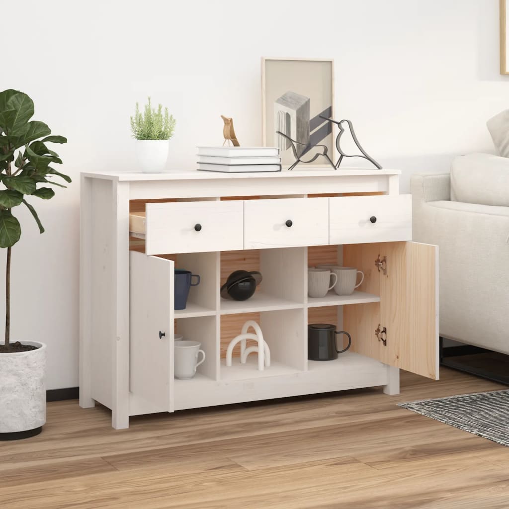 Skänk Vit 100x35x74,5 cm massiv furu