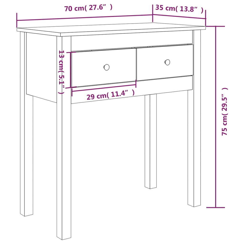 Avlastningsbord Konsollbord Vit 70x35x75 cm massiv furu