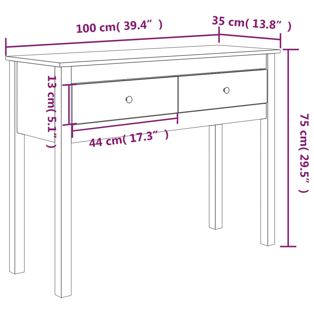 Avlastningsbord Konsollbord Vit 100x35x75 cm massiv furu