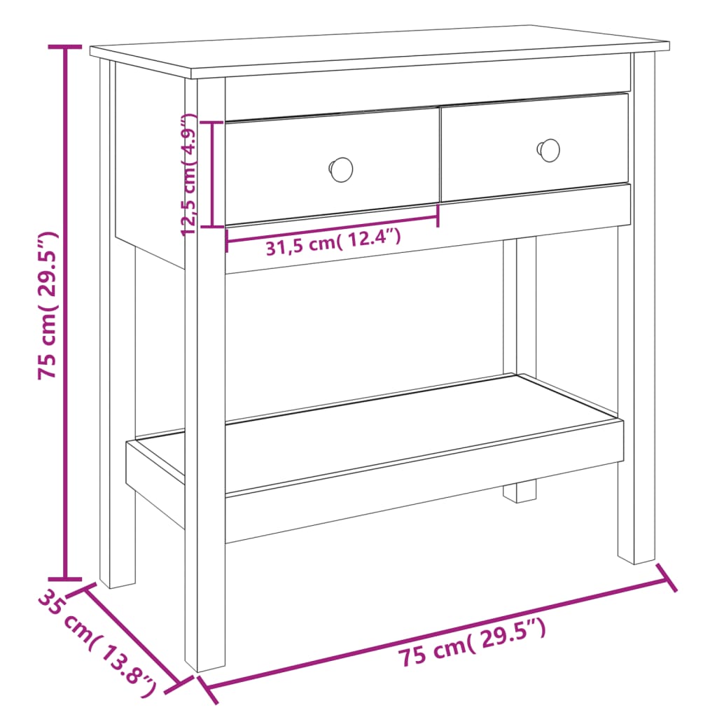 Avlastningsbord Konsollbord Vit 75x35x75 cm massiv furu