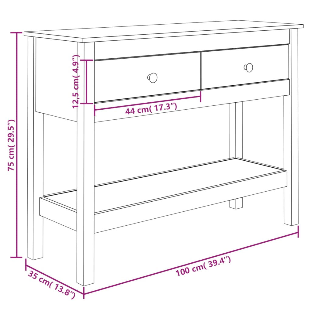Avlastningsbord Konsollbord Vit 100x35x75 cm massiv furu