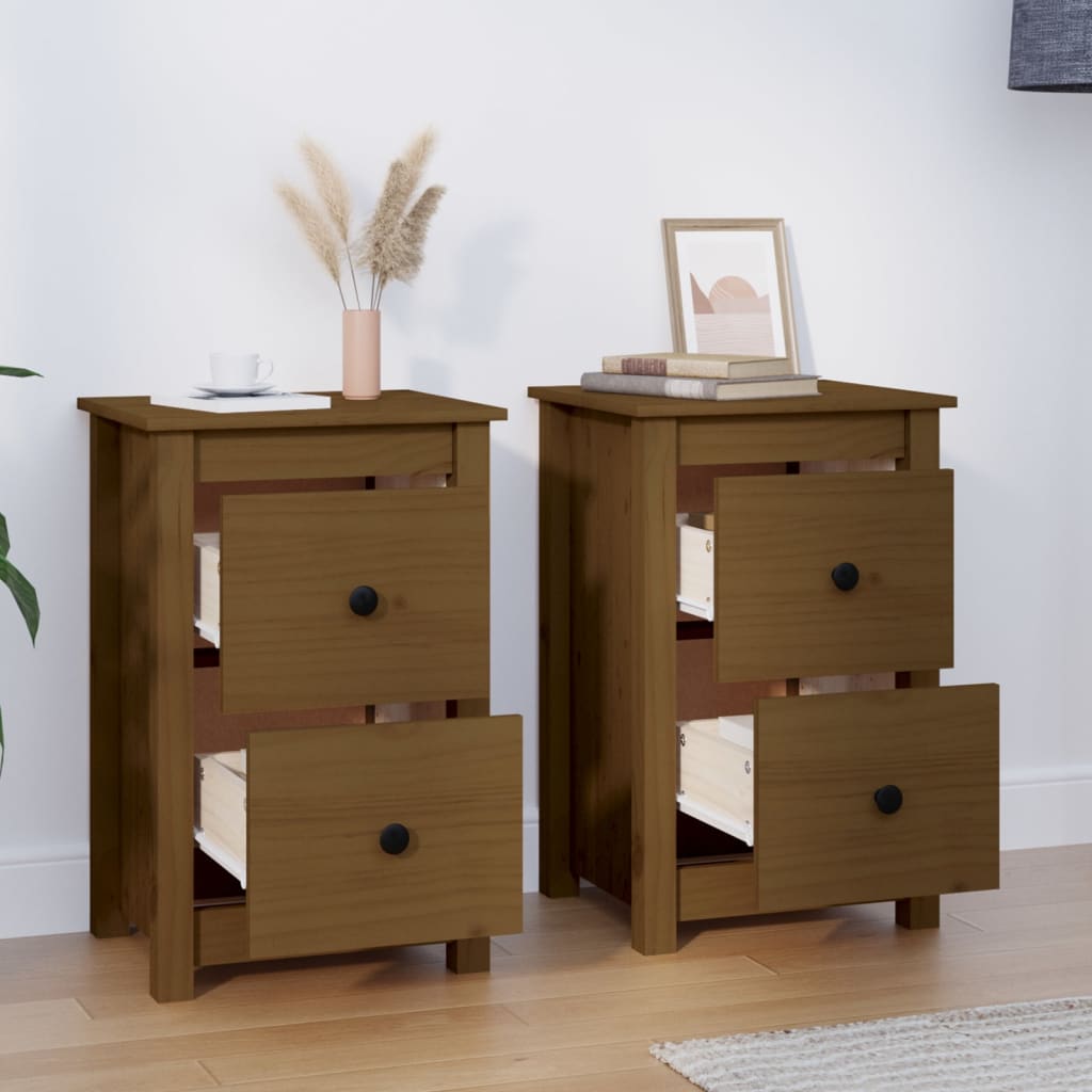 Sängbord 2 st honungsbrun 40x35x61,5 cm massiv furu