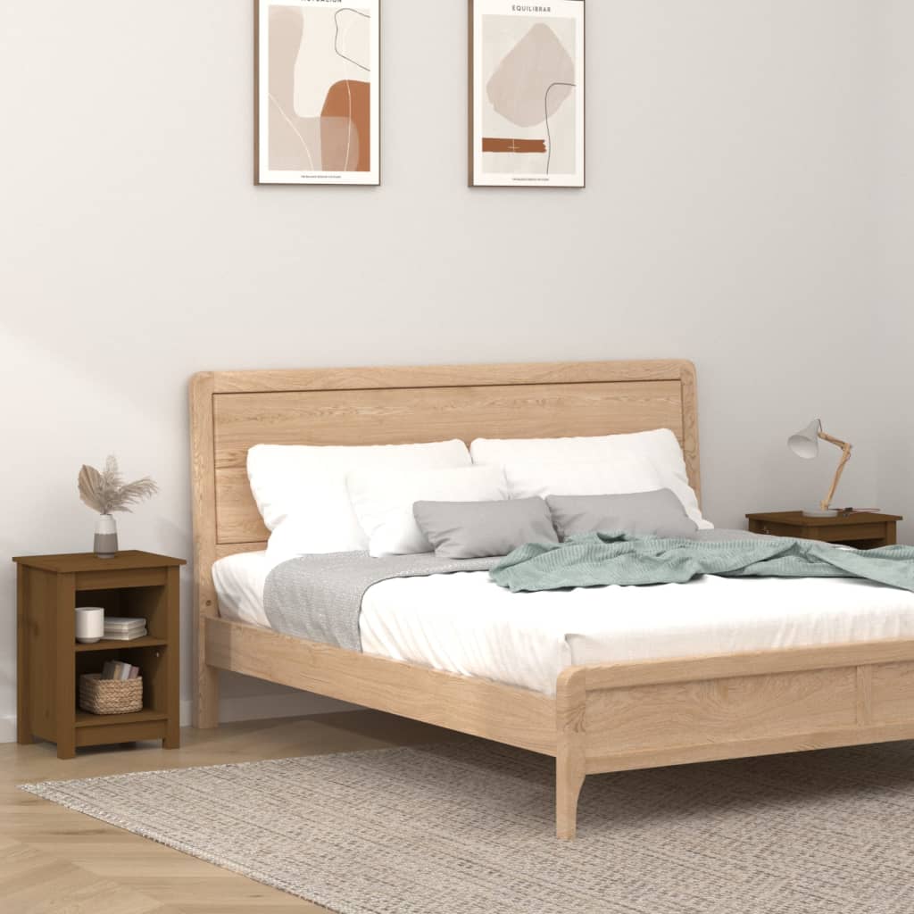 Sängbord 2 st honungsbrun 40x35x55 cm massiv furu