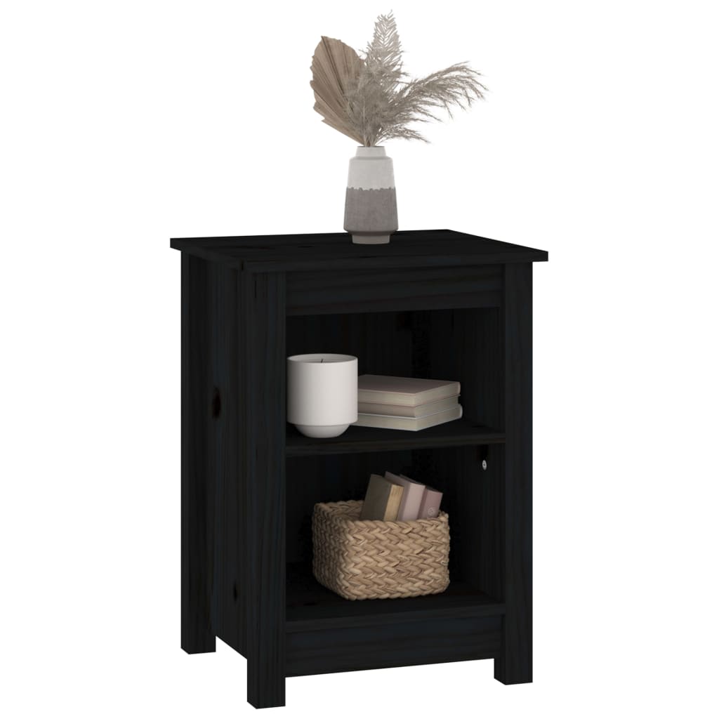 Sängbord 2 st svart 40x35x55 cm massiv furu