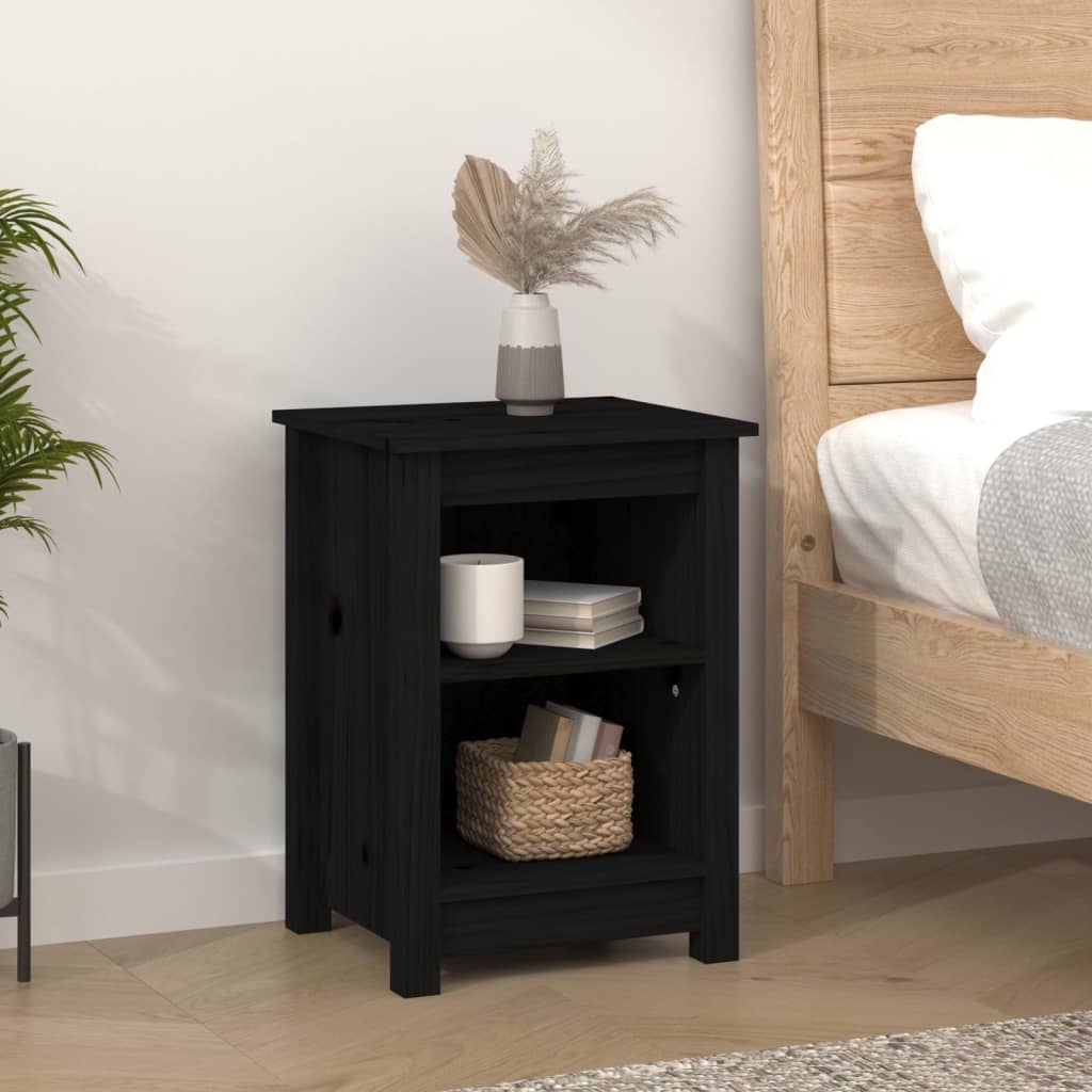 Sängbord 2 st svart 40x35x55 cm massiv furu