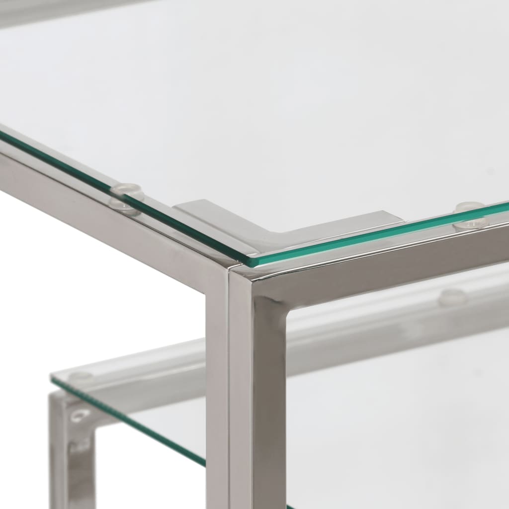 Avlastningsbord Konsollbord DIV. silver rostfritt stål och härdat glas