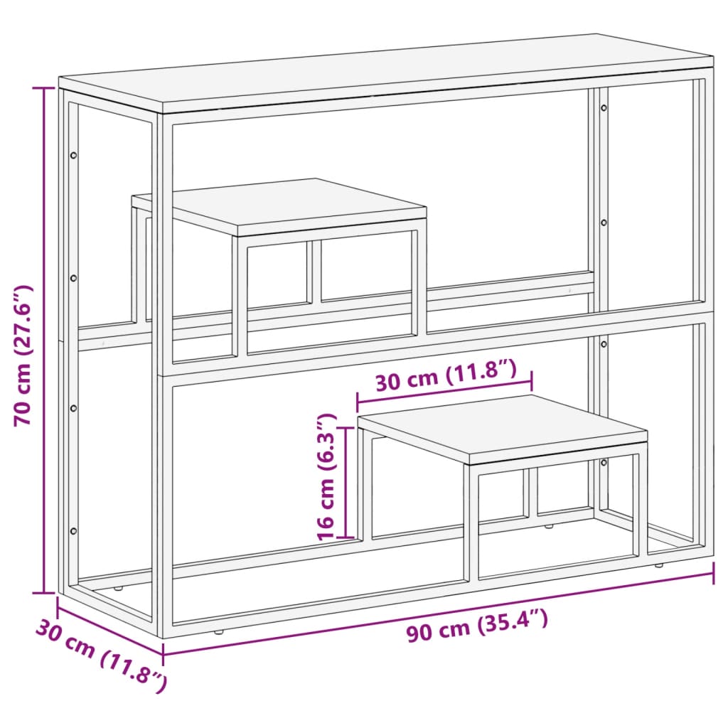 Avlastningsbord Konsollbord DIV. guld rostfritt stål och massivt sliperträ