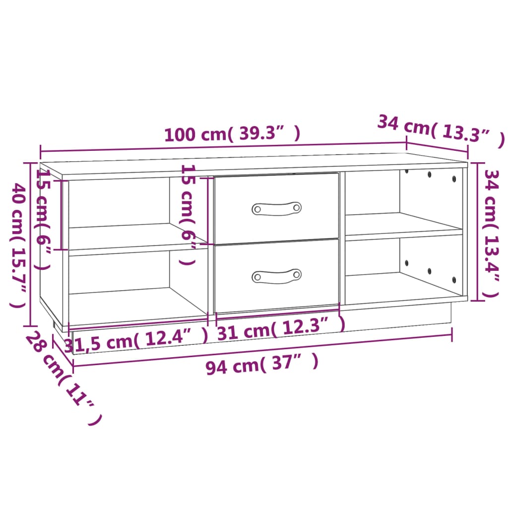 Tv-bänk 100x34x40 cm massiv furu