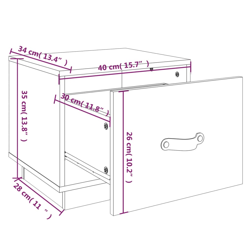 Sängbord 2 st vit 40x34x35 cm massivt furuträ