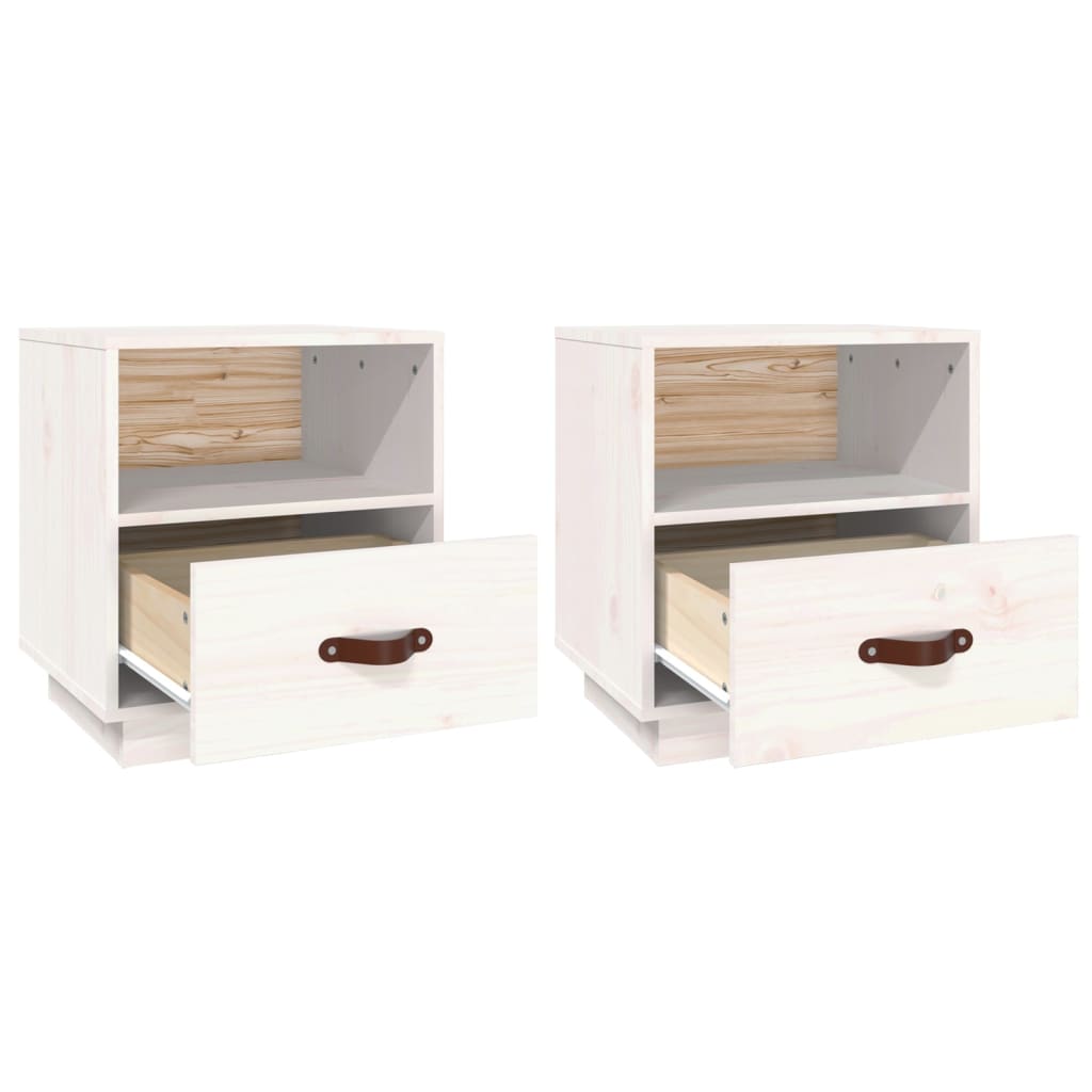 Sängbord 2 st vit 40x34x45 cm massivt furuträ