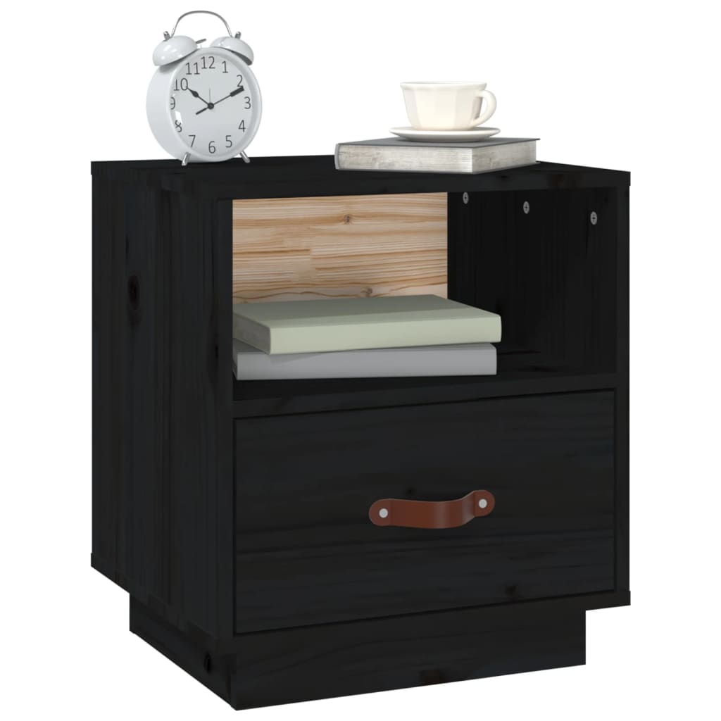 Sängbord 2 st svart 40x34x45 cm massivt furuträ